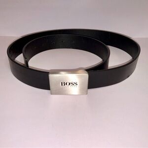 Hugo Boss BRODY Black Leather Belt 105/40 Silver Buckle 100% Cow Skin